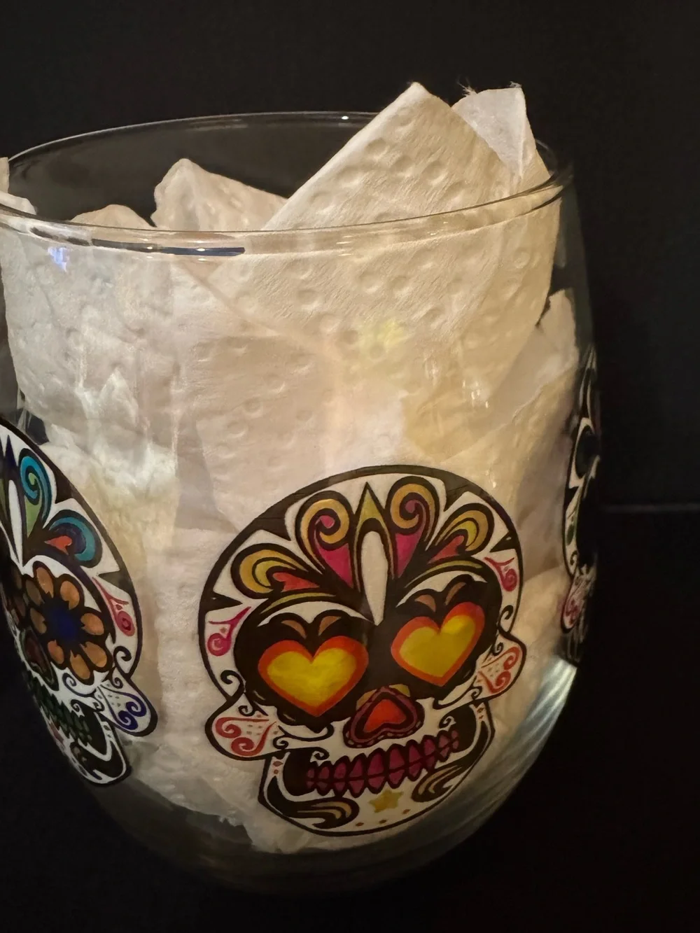 Day of the Dead: Decorative Skull Stemless Wine Glass (1)